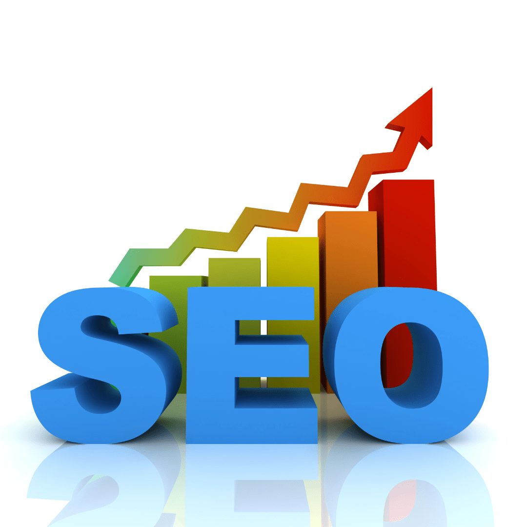 SEO For Charities illustrated with colorful bars and an upward arrow reflecting online visibility growth.