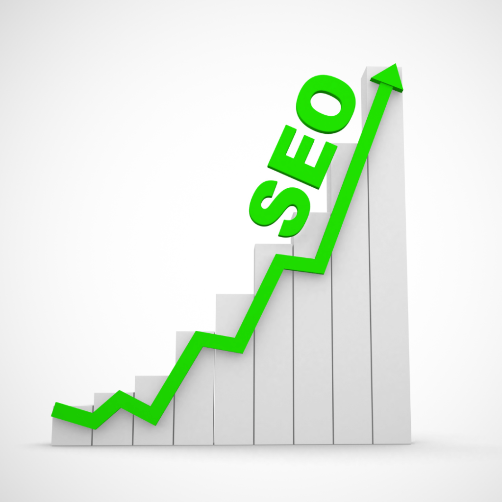 SEO For Charities visualized with a rising green arrow showing SEO growth impact.