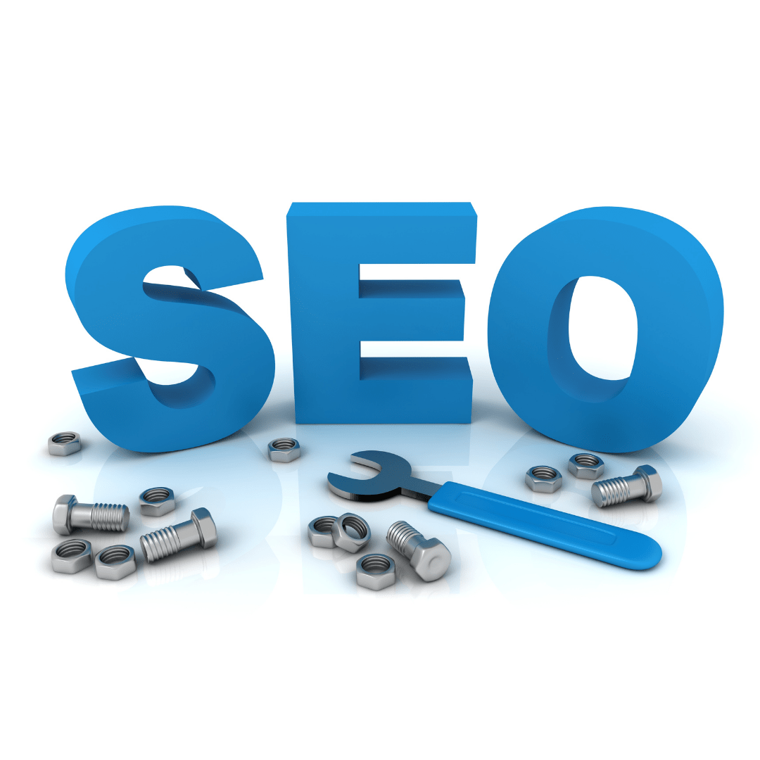 SEO For Charities visualized as a technical setup with bolts, nuts, and a wrench beside bold SEO letters.