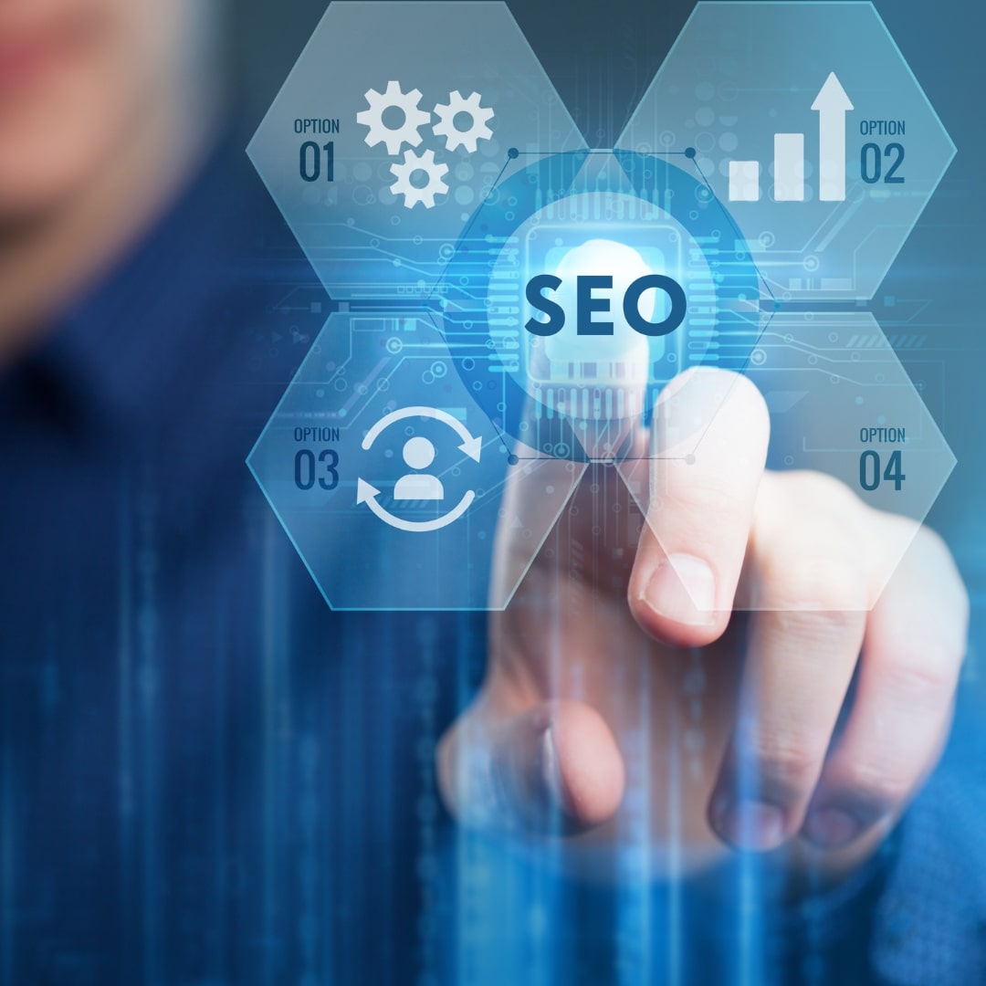 Internal Linking in Dental SEO shown with a person interacting with virtual SEO options.