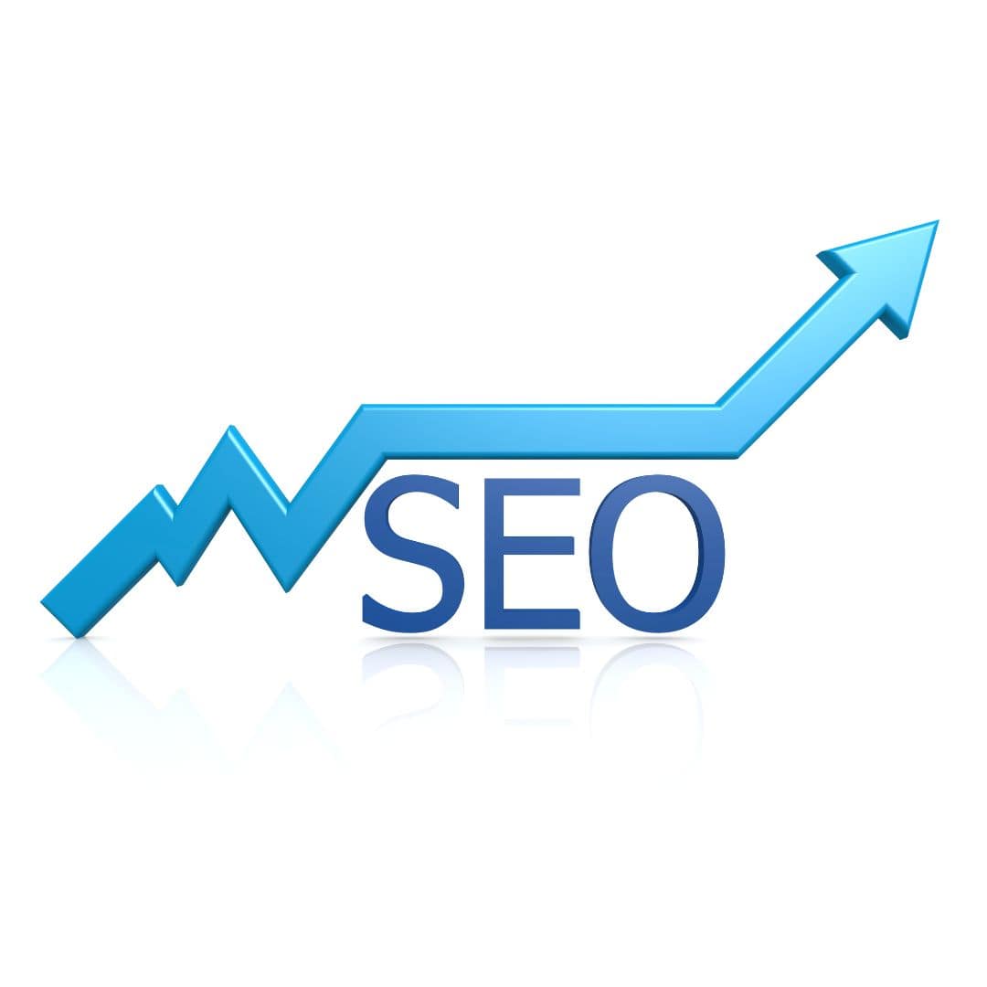 Rising blue arrow and SEO text symbolizing growth in Dental SEO in 2025