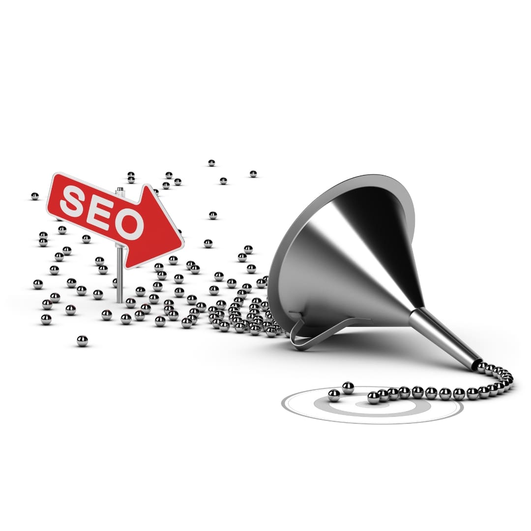 Image SEO Practices for Dental Websites illustrated with a funnel directing traffic to an SEO target