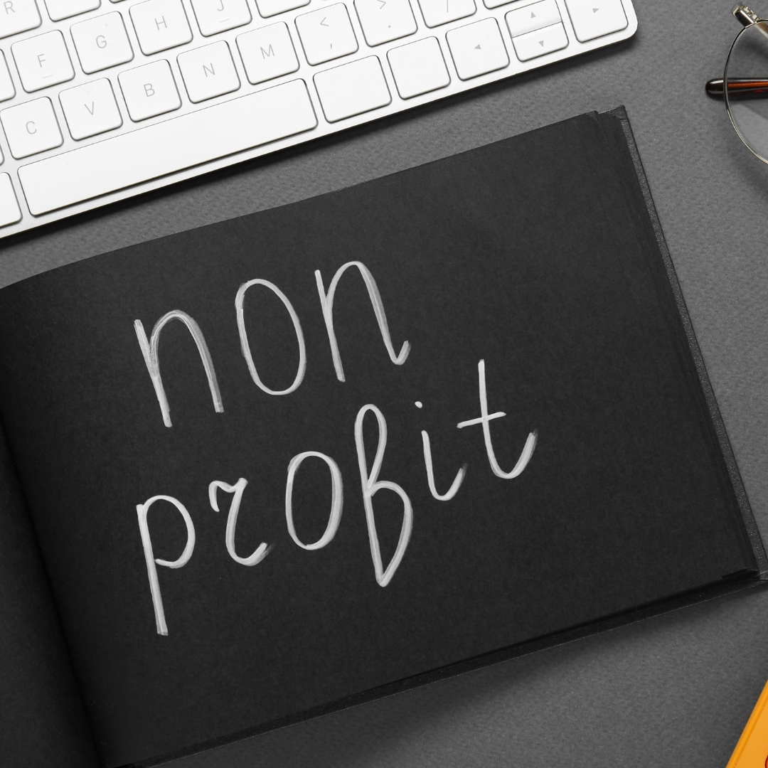 Black notebook with the word “non profit” written on it, symbolizing planning around Nonprofit SEO Ranking Factors.